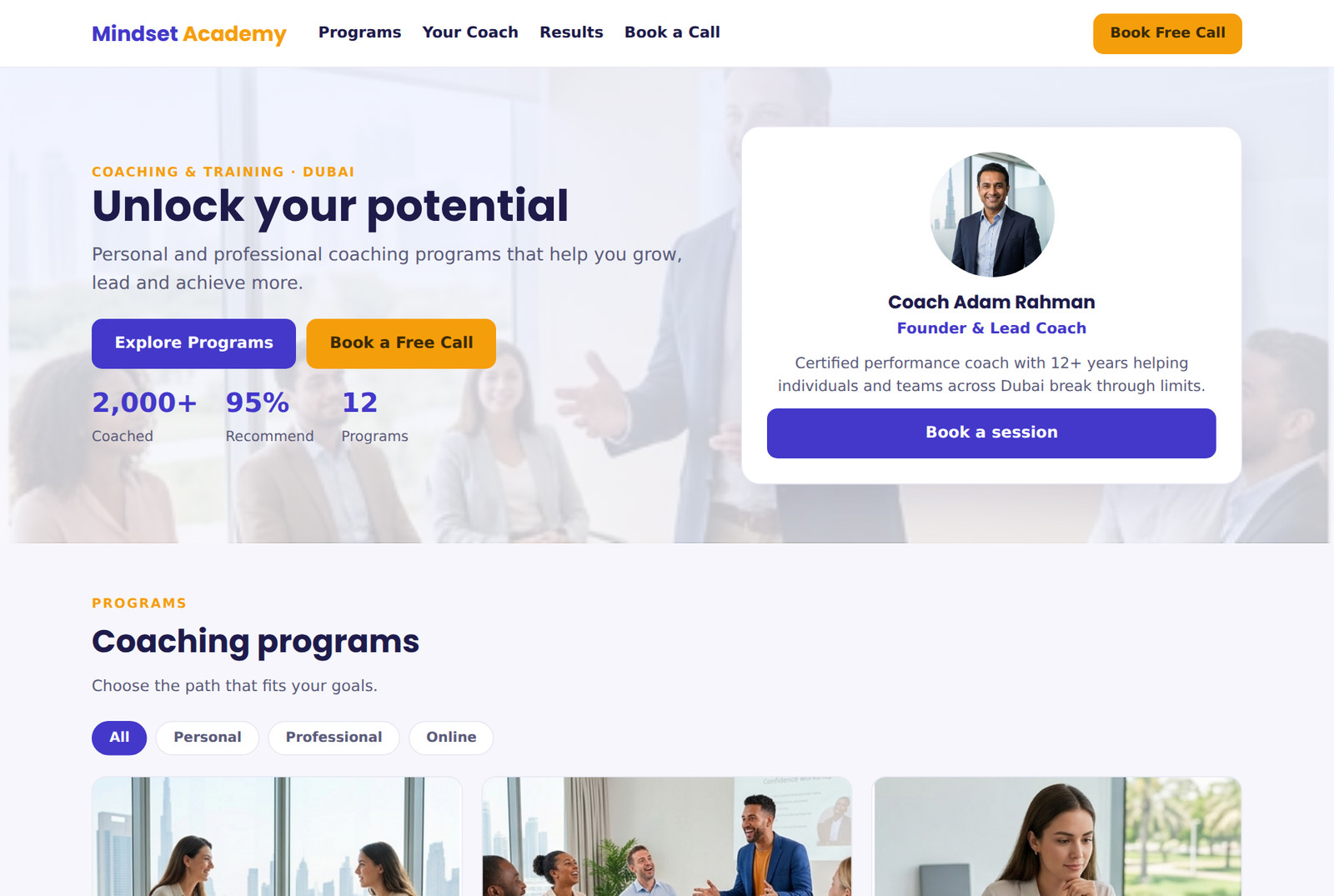 Coaching website preview