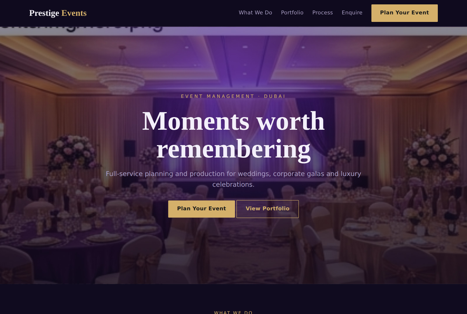 Event management website preview
