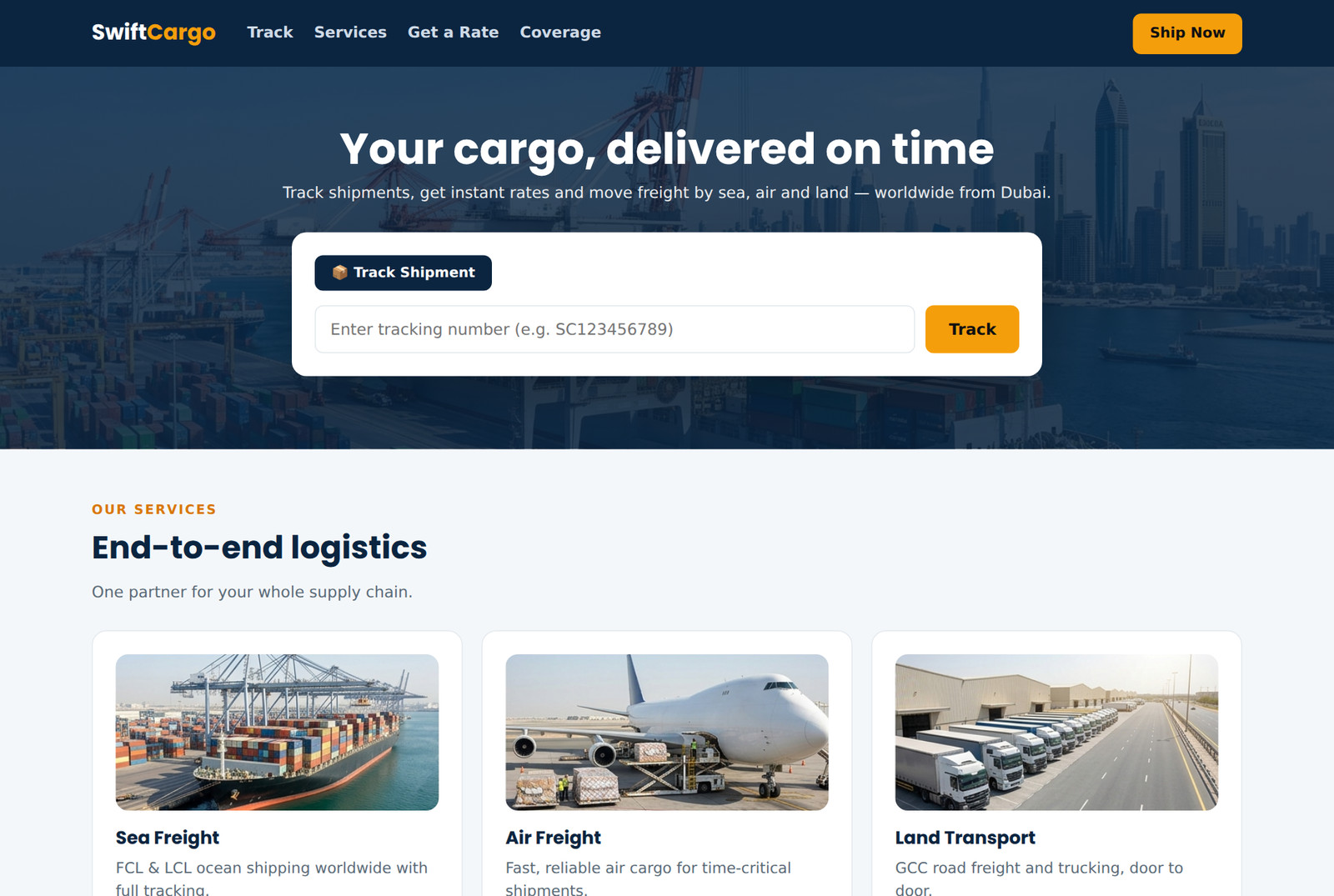 Logistics website preview