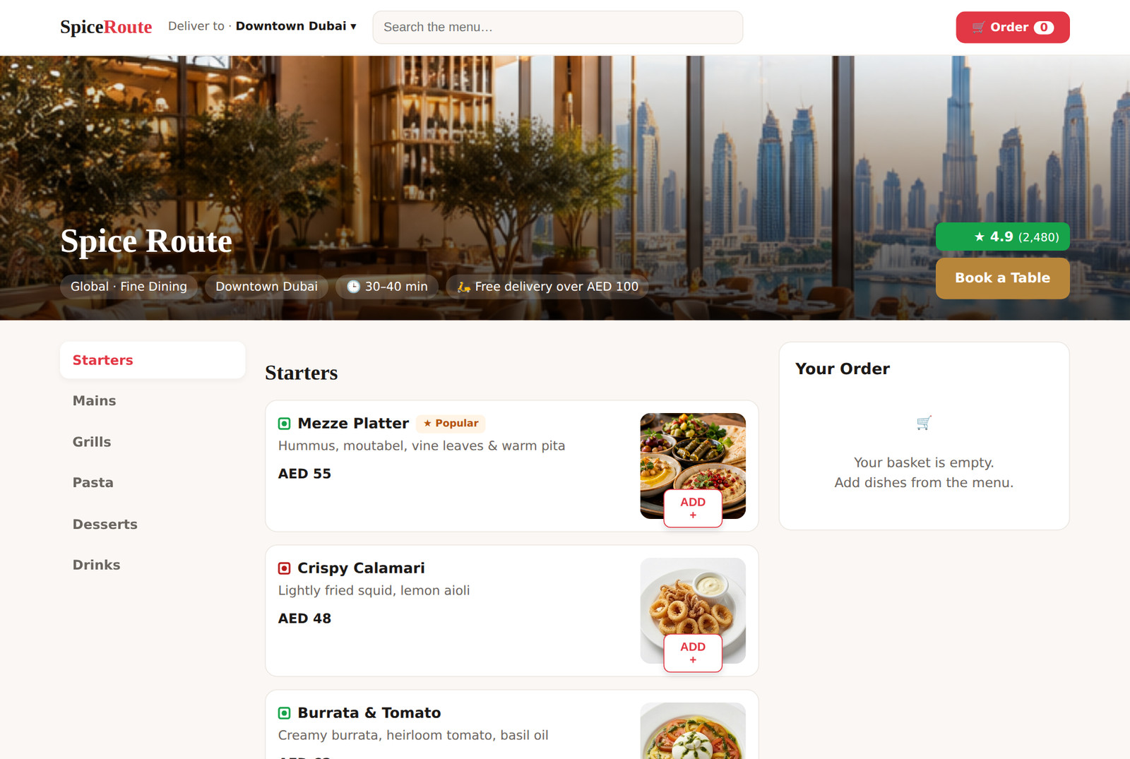 Restaurant website preview