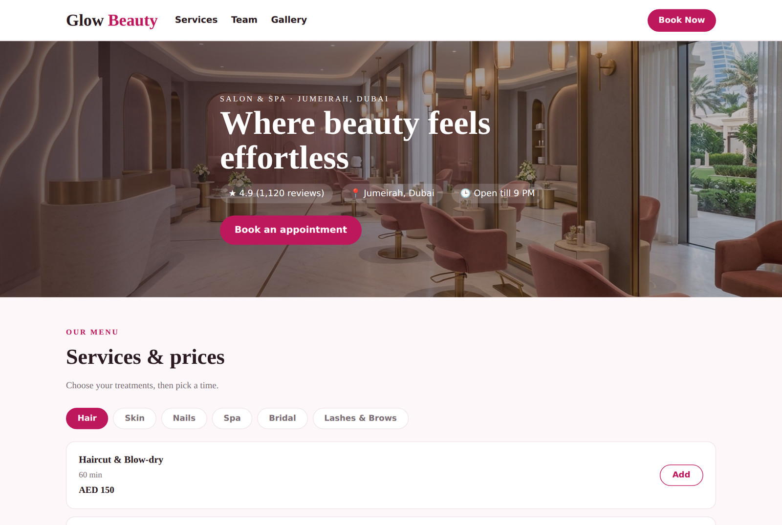 Salon website preview
